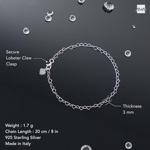 Amberta Women's 925 Sterling Silver Heart Bracelet - color: Silver