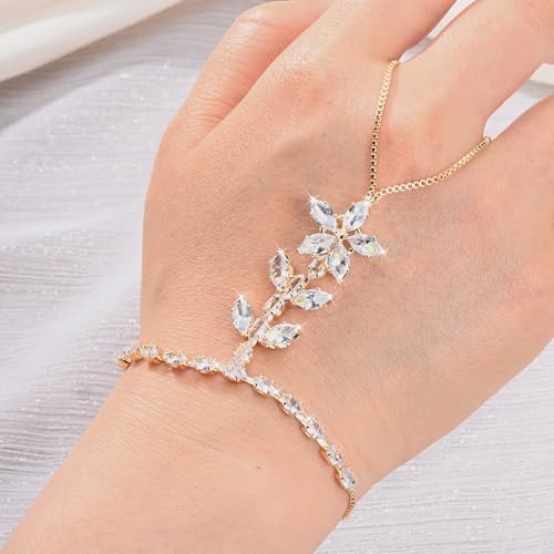 Adjustable Hand Chain Bracelet Women, 16K Gold Plated Finger Bracelet, Secure Ball Clasp Elegant Slave Hand Jewelry, Y2K Aesthetic Accessories for Summer Festival Prom Beach Vacation Daily Wear - color: style12-16K gold-plated