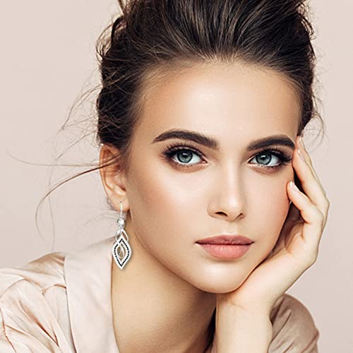 Dangle Earrings for Women, 925 Sterling Silver Handmade Linear Swirl Wire Bohemian Boho 14K Gold Diamonds Earrings Hypoallergenic Fashion Jewelry Gifts for women - color: Silver