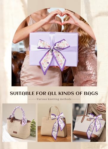 CHLINS 4PCS Satin Head Scarf for Women, Neck Hair Purse Handbag Accessory Fashion Versatile Thin Long Strip Scarf - color: Purple