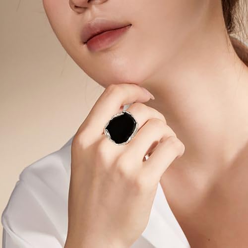 Statement Rings For Women Chunky Gold Ring Unique Cocktail Rings Vintage Big Black Drip Ring Fashion Punk Jewelry For Women - style: silvery
