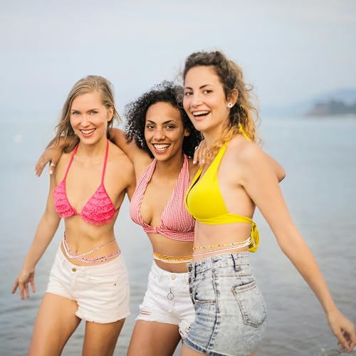 African Waist Beads For Women Colorful 3PCS Layered Belly Body Chain Beach Bikini Waist Jewelry Body Accessories For Women - style: 3 Layered Bead-White mix Pink