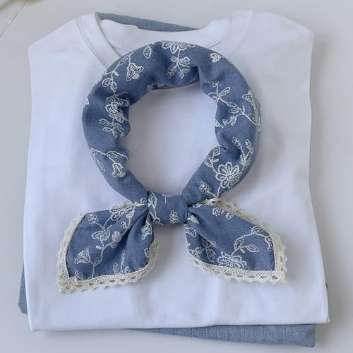 Soft Cotton Like Lace Bandana Headband, Head Wrap, Protective Coverage, Hair Neck Scarf for Women 24 x 24 inch - color: Cas009 - Sewing Flower Bl