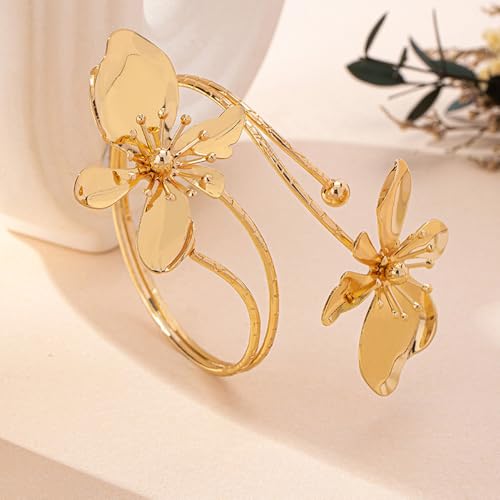 Flower Arm Cuff Bracelets for Women Adjustable Gold Upper ArmBand Jewelry Boho Floral Open Wrap Statement Bangle Bracelet Arm Cuff Jewelry Gifts for Women - color: Gold