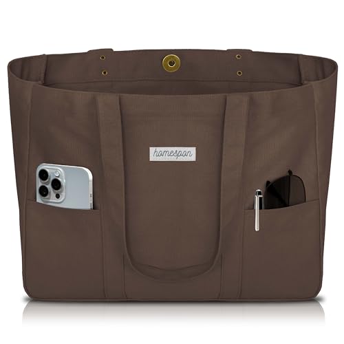 HOMESPON Large Canvas Tote Bag for Women Everything Bag with Pockets and Laptop Sleeve - color: Brown