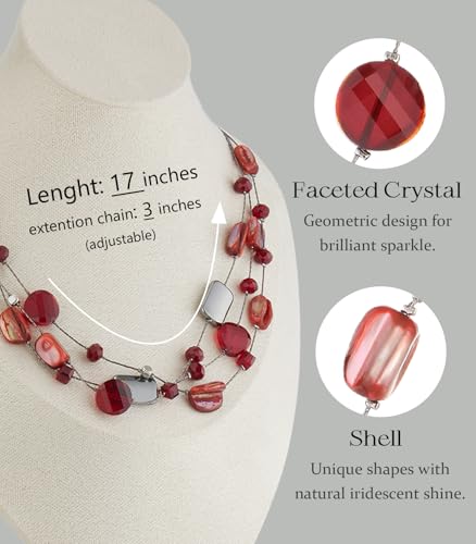 FULU AUTUMN Beaded Statement Necklaces for Women Shell Bead Chunky Collar Necklace Summer Layer boho Costume Jewelry for Her - color: Red