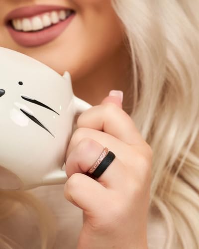 Rinfit Silicone Wedding Ring Sets - Soft, Stackable & Thin Silicone Rings for Her - Womens Rubber Wedding Rings - color: SetJ - Black, Burgundy, White, Lilac, Pink, Aquamarine, size: 8