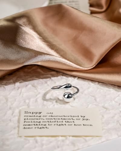 Silver Chunky Open Ring for Women - Adjustable Chunky Silver Ring with Teardrop & Ball Design, Modern Stackable Ring for Daily Wear