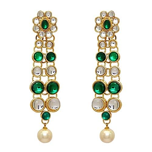 Aheli Indian Bollywood Style Wedding Faux Kundan Necklace with Earrings Set Ethnic Bharatanatyam jewellery set Gift for Women - color: Green & Gold