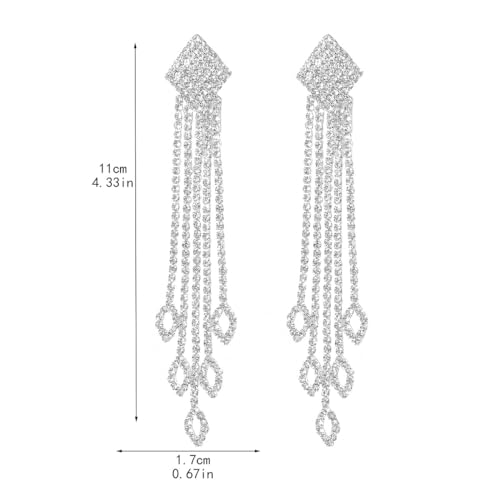 Rhinestone Tassel Earrings Sparkly Long Fringe Crystal Chandelier Dangle Drop Earrings Wedding Party Prom Earrings Premium Iridescent Earrings Wedding Party Jewelry Gifts for Women - color: Silver2