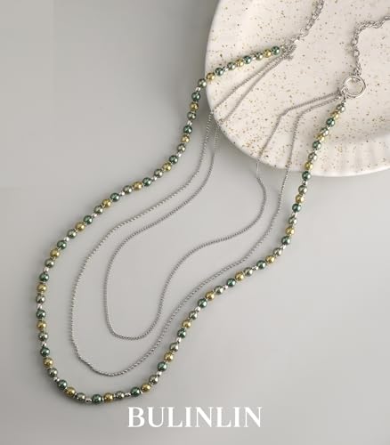 BULINLIN Layered Long Necklaces for Women Long Beaded Chain Necklace CostumeJewelry Mothers Day Gifts for Mom - color: 96-Army Green