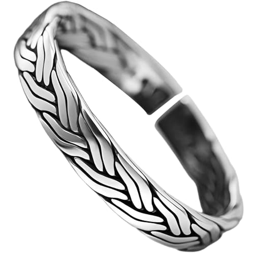 Kim Carrey S925 Sterling Silver Bracelet, Stacked Bracelets Open Bangle Cuff Design, Men's Gift Jewelry for My Man - style: Hemp Rope