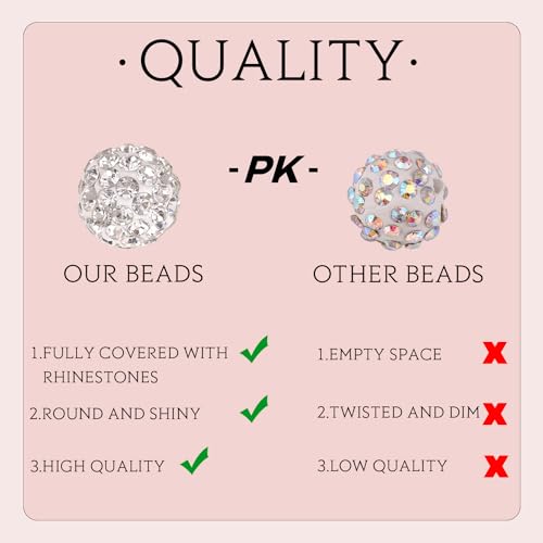 100 pcs 10mm Rhinestone Beads for Jewelry Making, 10 Mixed Colors Shiny Round Shamballa Disco Beads, Sparkle Crystal Clay Christmas for Bracelet Baseball Necklace Earring Crafting and DIY - color: 10 Colors, size: 10mm/100pcs