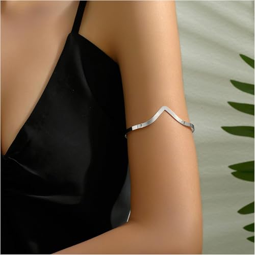 Frodete Upper Arm Cuff for Women Boho Minimalist Armlet Jewelry Outfit Accents Summer Beach Costume Party Dress Accessories Gift - color: C2:Silver Arm Cuff