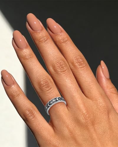 Vintage Bronze Sun and Moon Open Ring with Carving Design for Women Unique Boho Adjustable Ring for Gift - color: Silver