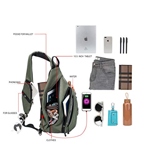 TurnWay Water-Proof Sling bag/Crossbody Backpack/Shoulder Bag with USB Charging Port for Travel, Hiking, Cycling, Camping - color: Green