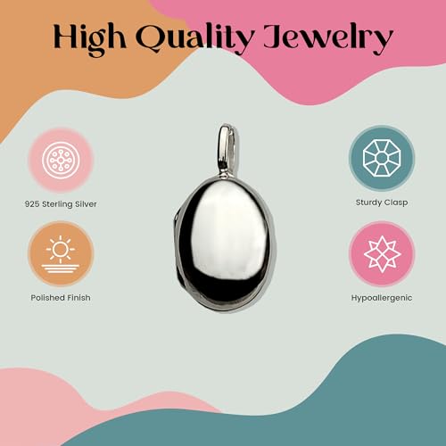 FashionJunkie4Life Sterling Silver Oval Locket Necklaces for Women, 18" Cable Chain - style: Rounded Front