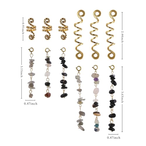 12 Pcs Detachable & Customizable Natural Stone Tassel Hair Charms | Crystal Beaded Braid Accessories | Dreadlock Hair Jewelry for Women