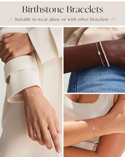 FUNEIA Birthstone Gold Bracelets for Women Non Tarnish Trendy Dainty 14K Gold Plated Bracelet Stack Stackable Blue Green May Emerald Friendship Bracelets Jewelry Gifts for Mom Best Friend - color: 03. March(Aquamarine)
