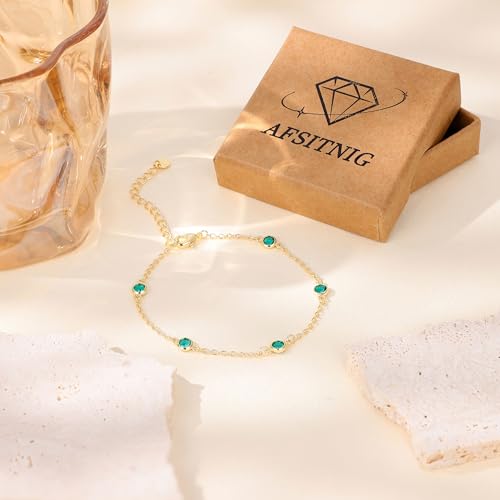 Birthstone Bracelet for Women 14K Gold Plated Dainty Link Bracelet Trendy Non Tarnish Trendy Chain Bracelets Birthday Valentines Gifts Jewelry for Women Mom Daughter Wife Sister Friend - color: 05.May