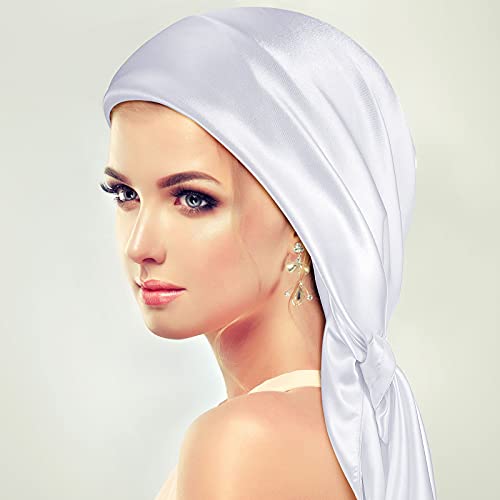 SATINIOR 35 Inch Silky Head Scarf 2 Pcs Large Square Neck Scarf Sleeping Hair Wrapping Satin Bandana for Women - color: Black, White, style: Classic
