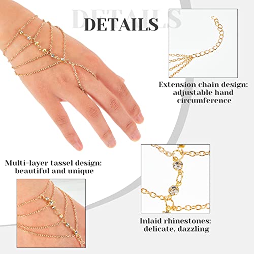 MTLEE 3 Pieces Ring Bracelet Hand Chain Gold Layered Finger Ring Hand Chains Tassel Stackable Bracelets for Women Fashion Body Jewelry Adjustable Gifts for Her 3 Styles