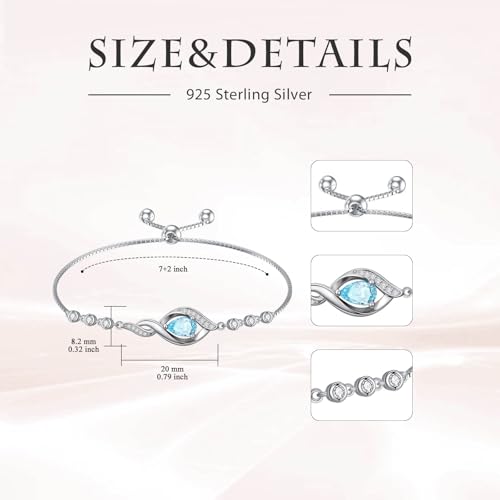 HPQQ Birthstone Bracelet for Women 925 Sterling Silver Infinity Love Jewelry Anniversary Birthday Mothers Day Gifts for Mom Wife Her - color: 03-March-Aquamarine