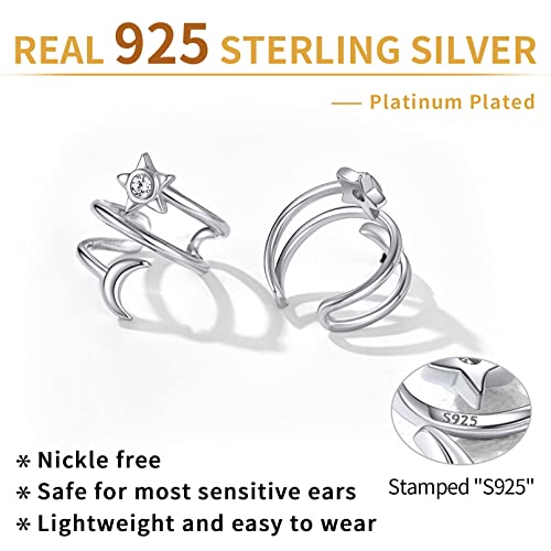 ChicSilver 925 Sterling Silver Ear Cuff Earrings Non Piercing Clip on Cartilage Cuff Earrings for Women - style: J: Star Moon