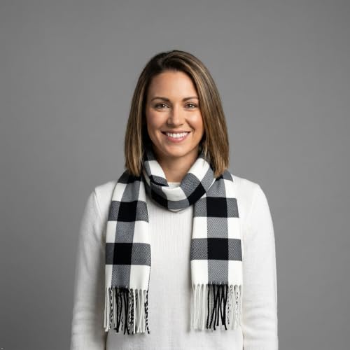 VERONZ Super Soft Classic Cashmere Feel Winter Scarf - color: Black White Buffalo Check
