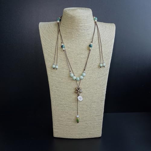 Boho Style Colorful Ceramic Bead Strand Necklace Adjustable Bohemian Jewelry Gift for Women, Fashion Clothing Matching Necklace - color: Green