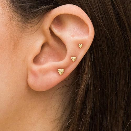VRIUA 20G Tiny Flat Back Earrings for Women - 14K Gold/Silver Plated Small Flat Back Stud Earrings Hypoallergenic Cartilage Helix Piercing Jewelry - color: 5/6/7mm-Heart Flat Gold