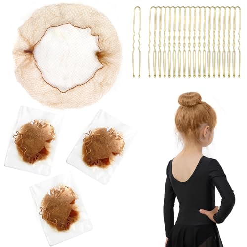 80Pcs Hair Nets for Dance Buns Nets for Ballet Girls Invisible Hair Nets, Hair Pins & Bun Covers for Secure Dance Styles 30Pcs 12Inch Light Brown Nets and 50Pcs Pins Ballet Bun Kit - color: Light Brown, size: 12 Inch