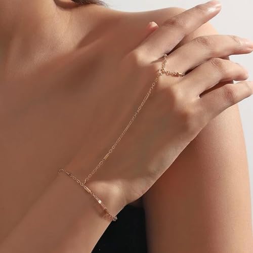 Hand Chain Gold Bracelets for Women Trendy Finger Ring Slave Bracelet Dainty Chain Hand Jewelry Trendy Gifts - color: A4:Gold Hand Chain