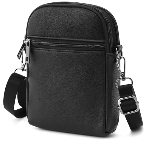 RFID Crossbody Bags For Women Travel, Small Cell Phone Purse - color: Black/Pu-lychee