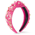 PANTIDE Western Jeweled Knotted Headband - Cowgirl Boots Hat Rhinestone Crystal Embellished Headband Wide Top Knot Fashion Hairband Hair Accessories Birthday Gift for Cowboy Women Girls (Hot Pink) - color: Hot Pink Western