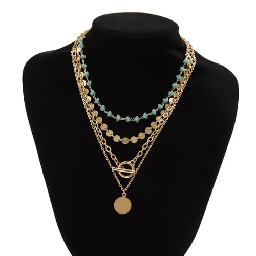 Gold Stack Necklace Chunky Necklaces for Women Trendy Coin Pendant Long Necklaces Western Jewelry for Women Cowgirl Cowboy Chic Country Outfit Boho Accessories Birthday Jewelry Gifts - color: A:Gold Boho