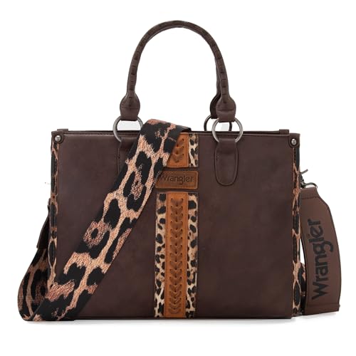 Montana West Wrangler Animal Print Tote Bag for Women Western Purse Boho Top Handle Satchel Handbag - color: Leo Coffee