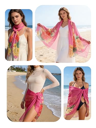 Womens Sexy Bohemian Floral Beach Cover Up Sarong Wrap Swimsuit Beachwear - color: A-rouge