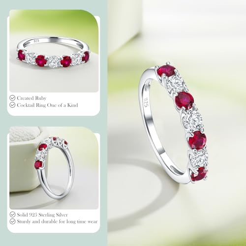 3.5mm Stackable Rings S925 Sterling Silver Created Birthstone & Cubic Zirconia Ring for Women Wedding Bands Anniversary Birthday Jewelry Size 6 to 10(with Box) - color: 07-Created Ruby & CZ-Jul
