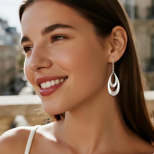 ALEXCRAFT Silver & 14K Gold Plated Teardrop Dangle Earrings Double Teardrop Leverback Dangle Earrings for Women Hypoallergenic Trendy Prom Fashion Jewelry Gifts - color: A Silver