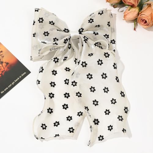 Large Hair Bow Clips for Women, Pink Bow Hair Barrettes with Long Tail French Hair Ribbon Clips Hair Accessories for Girls (Flower) - color: Flower