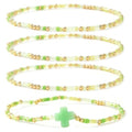 Gold Colorful Beaded Cross Bracelet Stack Set for Women,Handmade Bohemian Seed Beads Stacked Bracelets Fashion Holiday Jewelry Gift - color: Green
