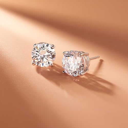 Amazon Essentials Plated Sterling Silver Cubic Zirconia Stud Earrings (Round & Princess) - color: White/Platinum, size: 8.5 mm, style: Round Cut