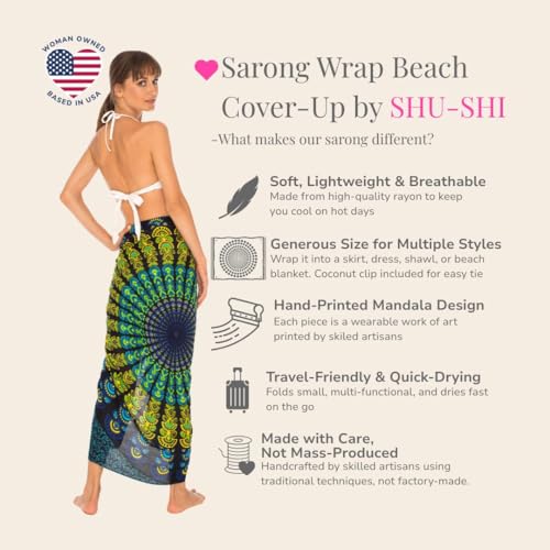 SHU-SHI Sarong Wraps for Women Long Beach Cover ups Pareo Bathing Suit Wrap Skirt Mandala Sarongs Coverup - color: Black/Yellow