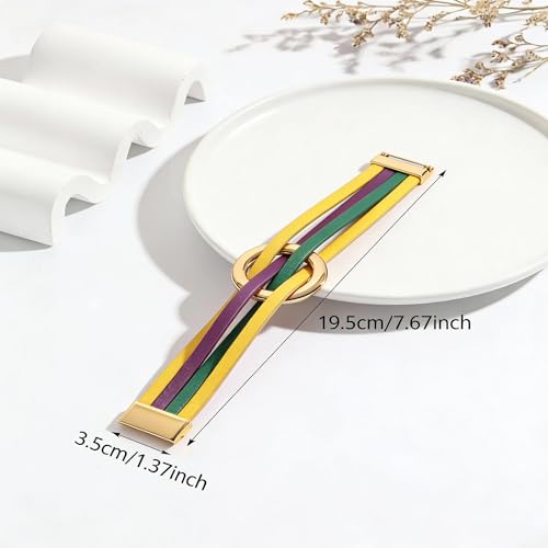 Fuqimanman2020 Circle Charm Leather Wrap Bracelet Boho Handmade Layered Cuff Bracelets for Women Teen Bohemian Multi Strand Bangle Bracelets Holiday Jewelry - color: mardi gras
