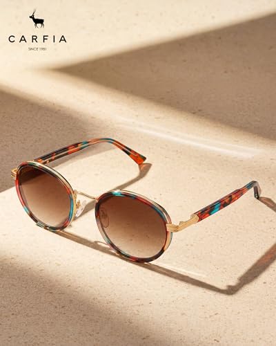 CARFIA Retro Round Sunglasses for Women Polarized UV Protection, Durable Acetate-Metal Frame Designer Eyewear CA1951 - color: 5. Red Floral Frame + Gradient Brown Lens