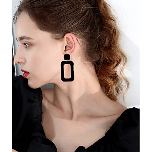 ANXIN STORE Boho Minimalist Multicolor Acrylic Geometric Square Hollow Pendant Neon Nightclub Earrings Vintage 80s 90s Party Accessories Womens - color: black hollow earrings