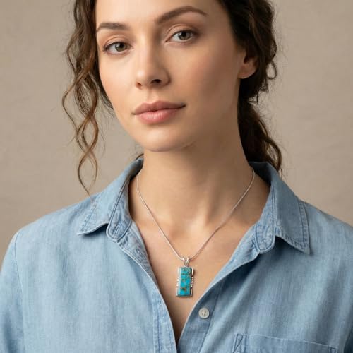 Turquoise Pendant Necklace 20" Sterling Silver 925 Genuine Gemstones - color: Matrix Turquoise w/Sterling Chain