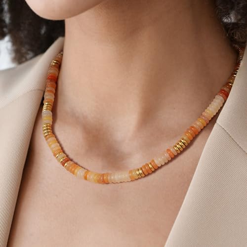 KissYan Boho Beaded Choker Necklace for Women, Gemstone Choker Natural Stone Freshwater Pearl Surfer Necklaces 14K Gold Plated Summer Beach Handmade Jewelry - color: O-Light Orange