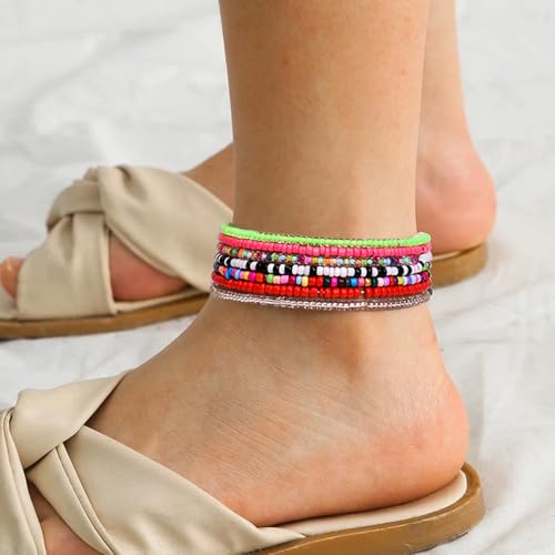 7PCS/SET Random Colors Beaded Anklets Bohemian Colorful Beads Anklet Summer Beach on Leg Foot Chain Bracelet Anklet Women